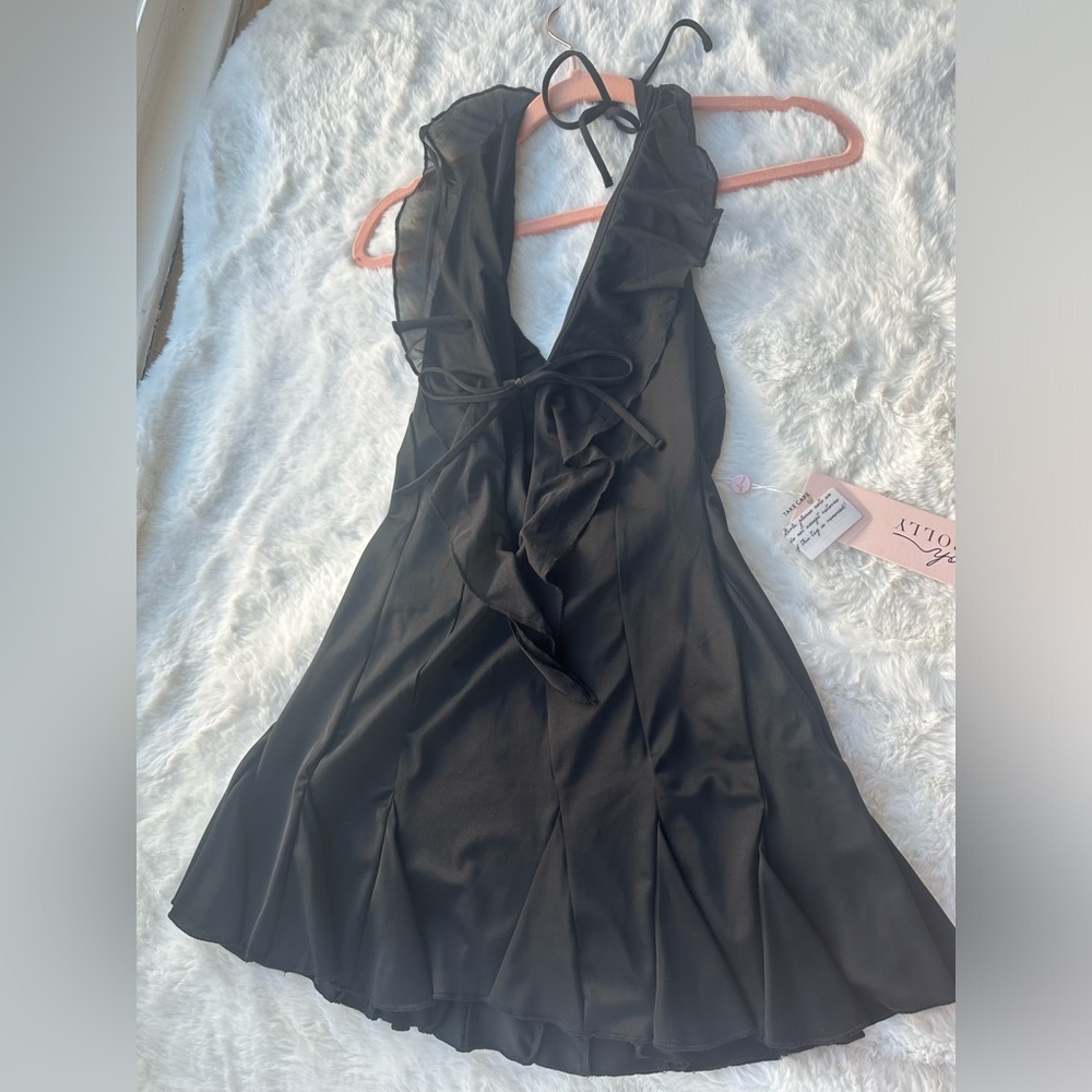 Oh Polly Halter Neck Ruffle Mini Dress in Black (Never Worn!)